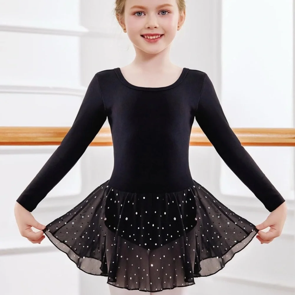 NWT‎ Girls Black Long Sleeve Leotard & Skirt Set Size 10-12
